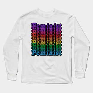 Retro Feminist Rainbow Design - Girl Power Queer Long Sleeve T-Shirt